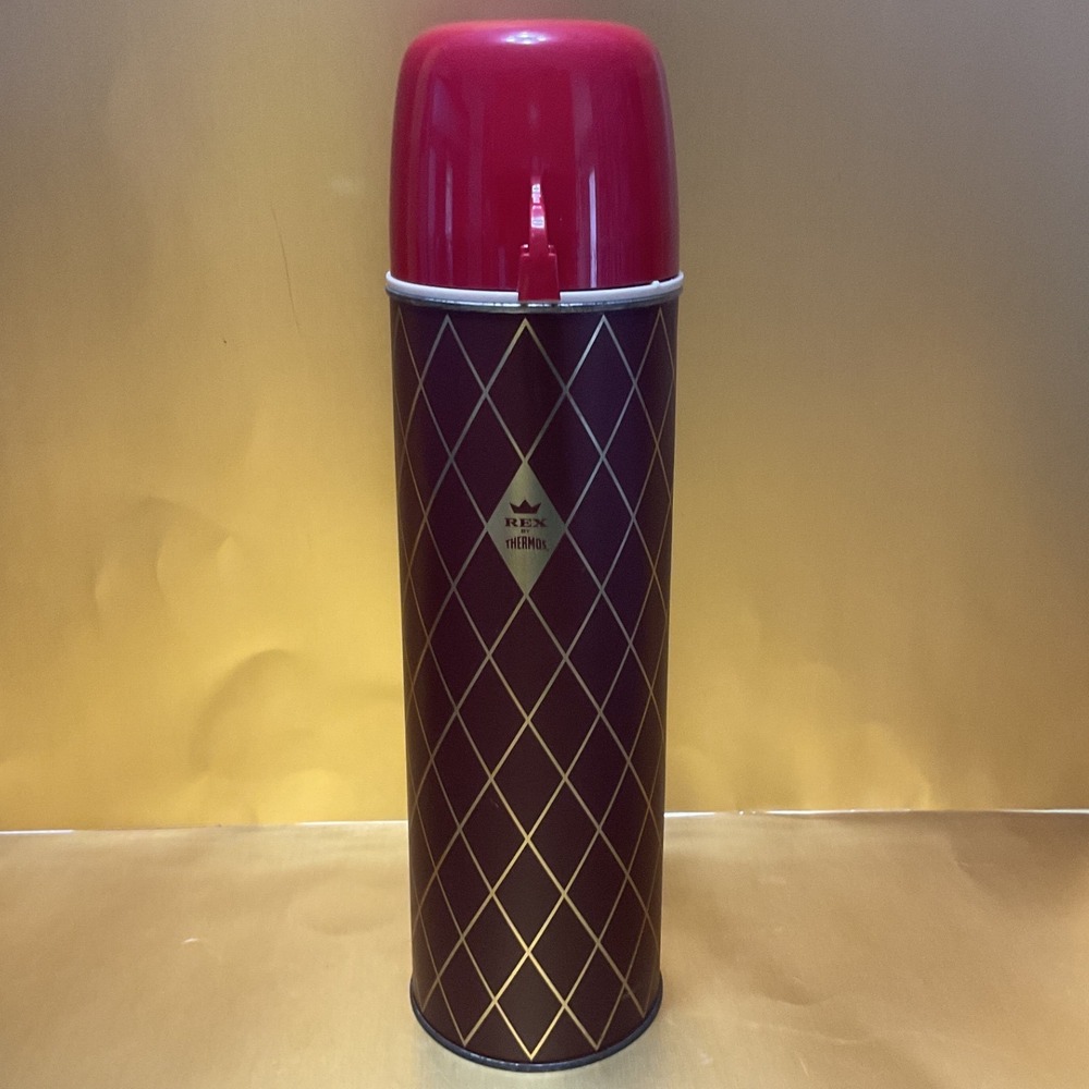 Vintage Rex by Thermos Vacuum Bottle X-303 H Harlequin Diamond Quart Burgundy